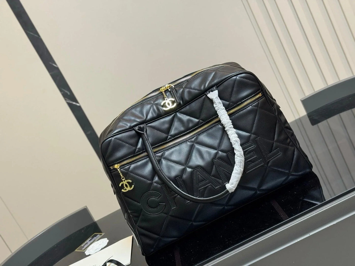 Chanel Vintage Chanel Bowling Black Duffle Bag – 45 cm 🖤.