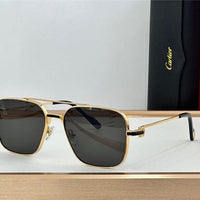 Cartier Square Sunglasses Gold Grey Metal CT 383👑