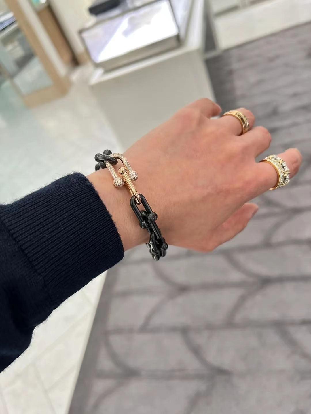 Tiffany&Co 18K Gold Plated Large Link Bracelet in Titanium with Zircon✨ - buyonlinebehappy