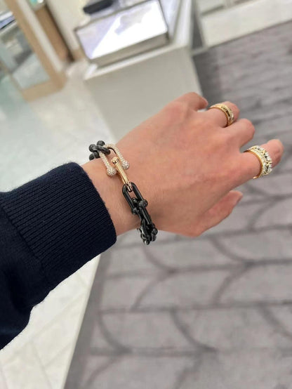 Tiffany&Co 18K Gold Plated Large Link Bracelet in Titanium with Zircon✨ - buyonlinebehappy