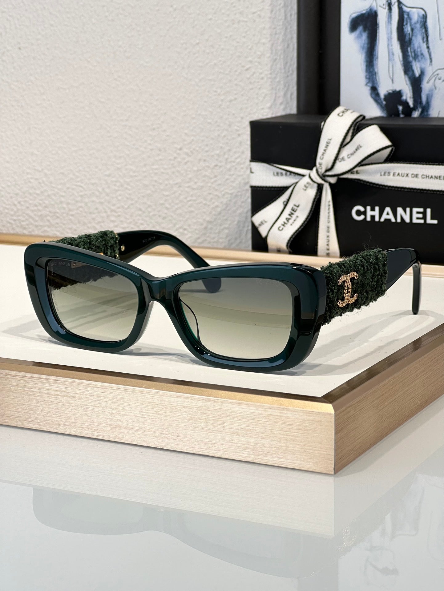 CHANEL 5514 Rectangle Sunglasses Acetate & Tweed Black & Gold frame 5 Colors ✨ - buyonlinebehappy