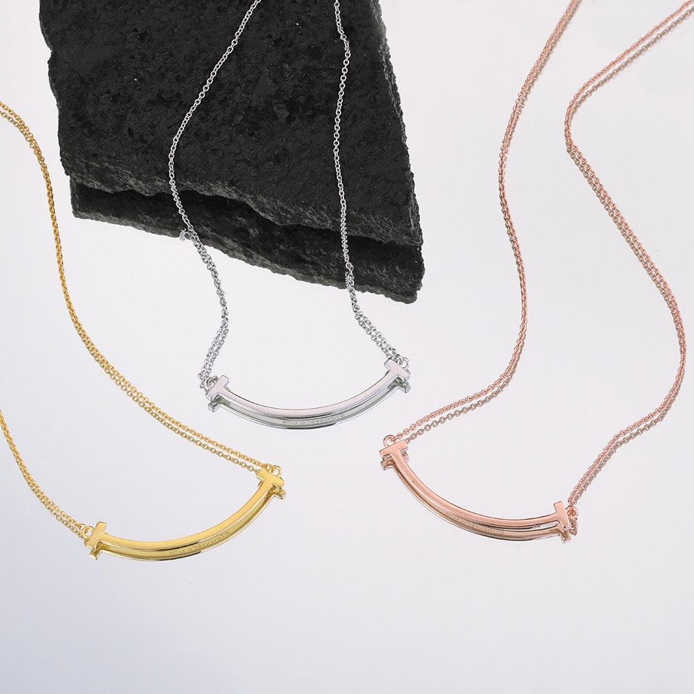 Tiffany&Co 18k gold plated Smile Pendant Necklace Bracelet Earring double row hinged White Rose Yellow gold 3 models with box - buyonlinebehappy