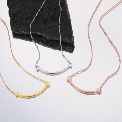 Tiffany&Co 18k gold plated Smile Pendant Necklace Bracelet Earring double row hinged White Rose Yellow gold 3 models with box - buyonlinebehappy