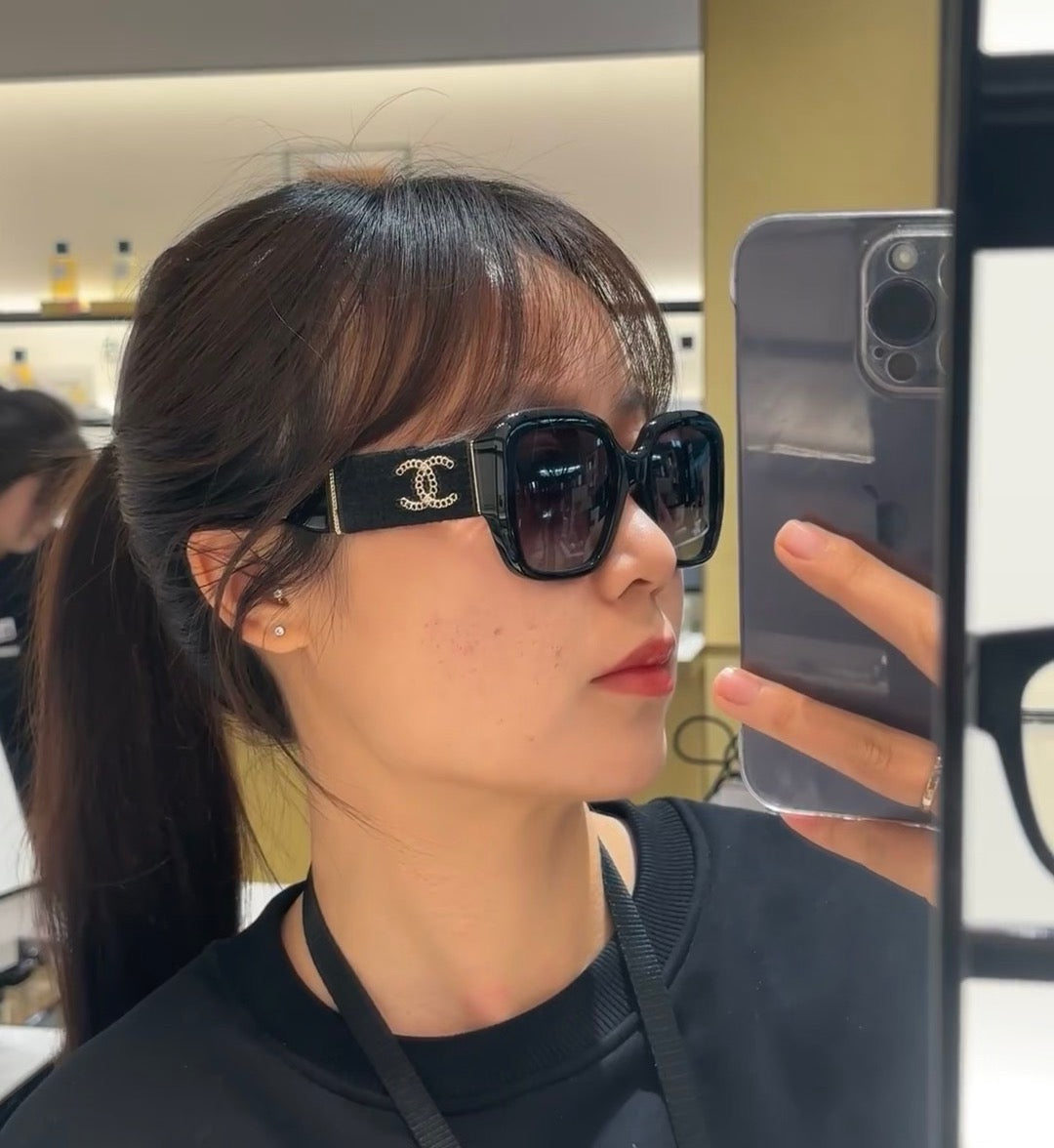 CHANEL 5512 Square Sunglasses Acetate & Tweed Black & Gold frame 6 Colors ✨ - buyonlinebehappy