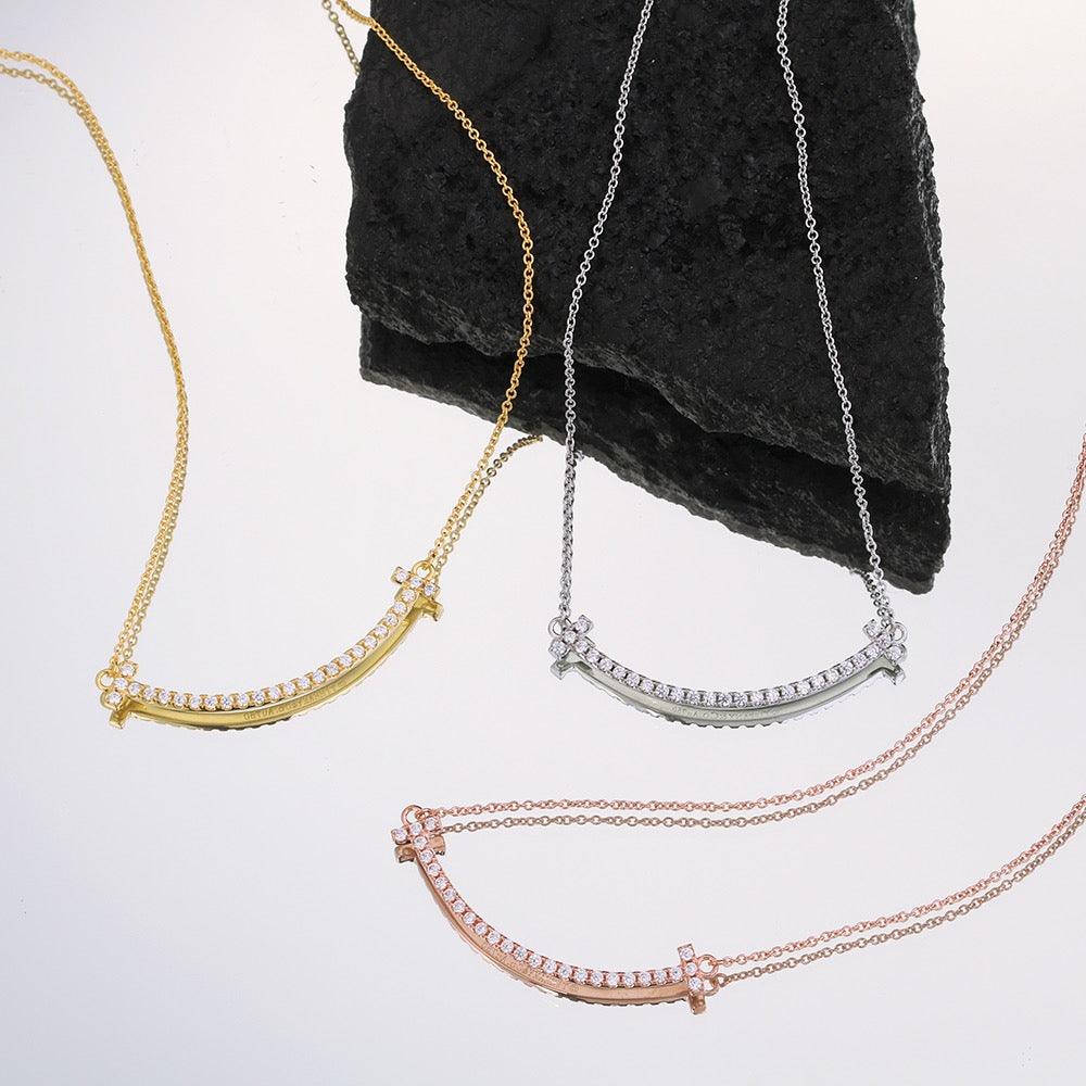 Tiffany&Co 18k gold plated Smile Pendant Necklace Bracelet Earring double row hinged White Rose Yellow gold 3 models with box - buyonlinebehappy