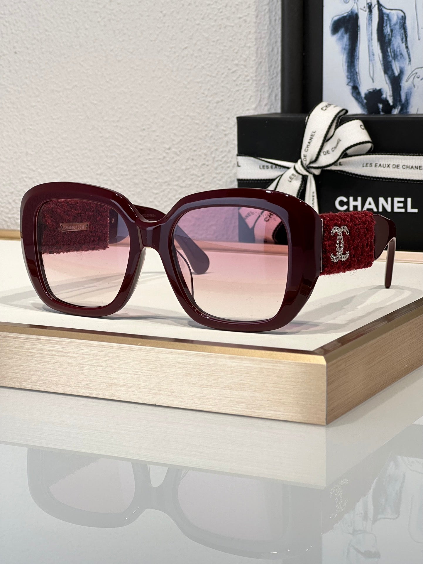 CHANEL 5512 Square Sunglasses Acetate & Tweed Black & Gold frame 6 Colors ✨ - buyonlinebehappy