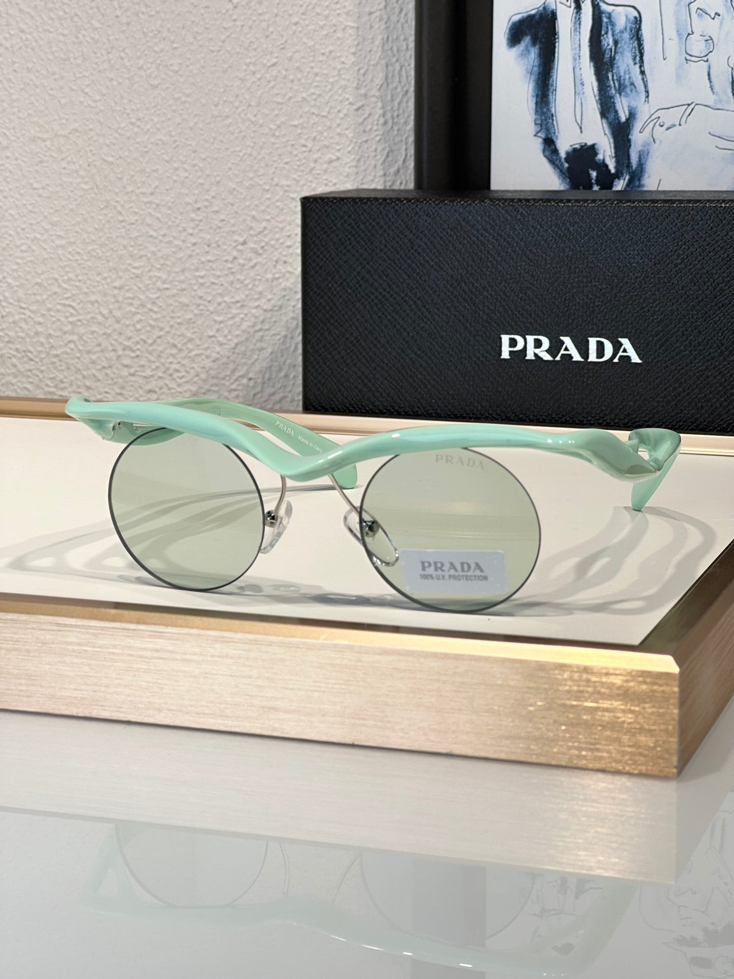 PRADA PR A18S - BLACK-PEACH-GREEN | SUNGLASSES Unisex  🟥 - buyonlinebehappy