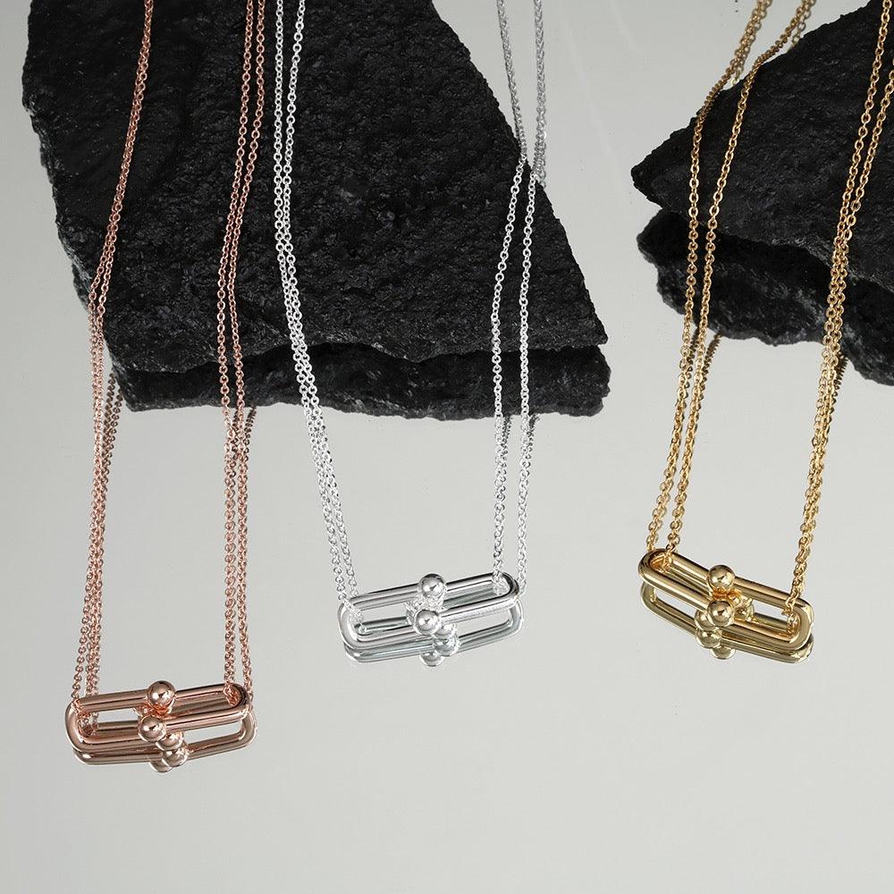 Tiffany&Co 18K gold plated Jewelry For Women Large Double Link Pendant in with Zircon Diamonds Necklace in yellow rose silver ✨ - buyonlinebehappy