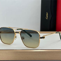 Cartier Square Sunglasses Gold Grey Metal CT 383👑