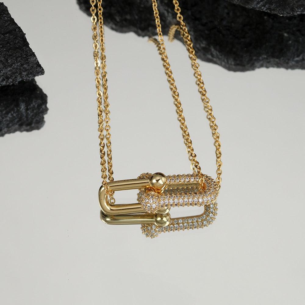 Tiffany&Co 18K gold plated Jewelry For Women Large Double Link Pendant in with Zircon Diamonds Necklace in yellow rose silver ✨ - buyonlinebehappy