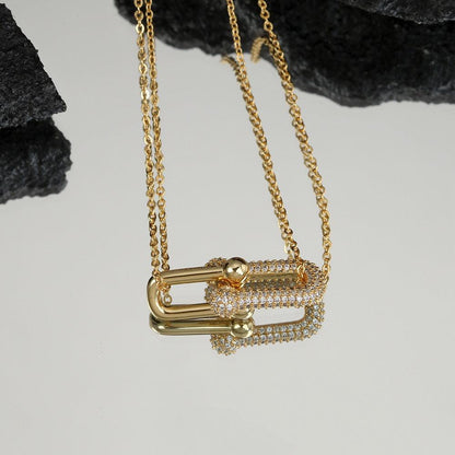 Tiffany&Co 18K gold plated Jewelry For Women Large Double Link Pendant in with Zircon Diamonds Necklace in yellow rose silver ✨ - buyonlinebehappy