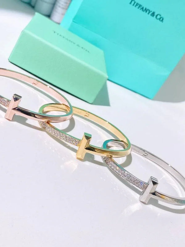 - Tiffany&Co 18k gold plated Unisex Love Couple Hinged Style Bangle lock bracelets silver rose yellow gold 9 models with box fits 17cm-6.69inch✨