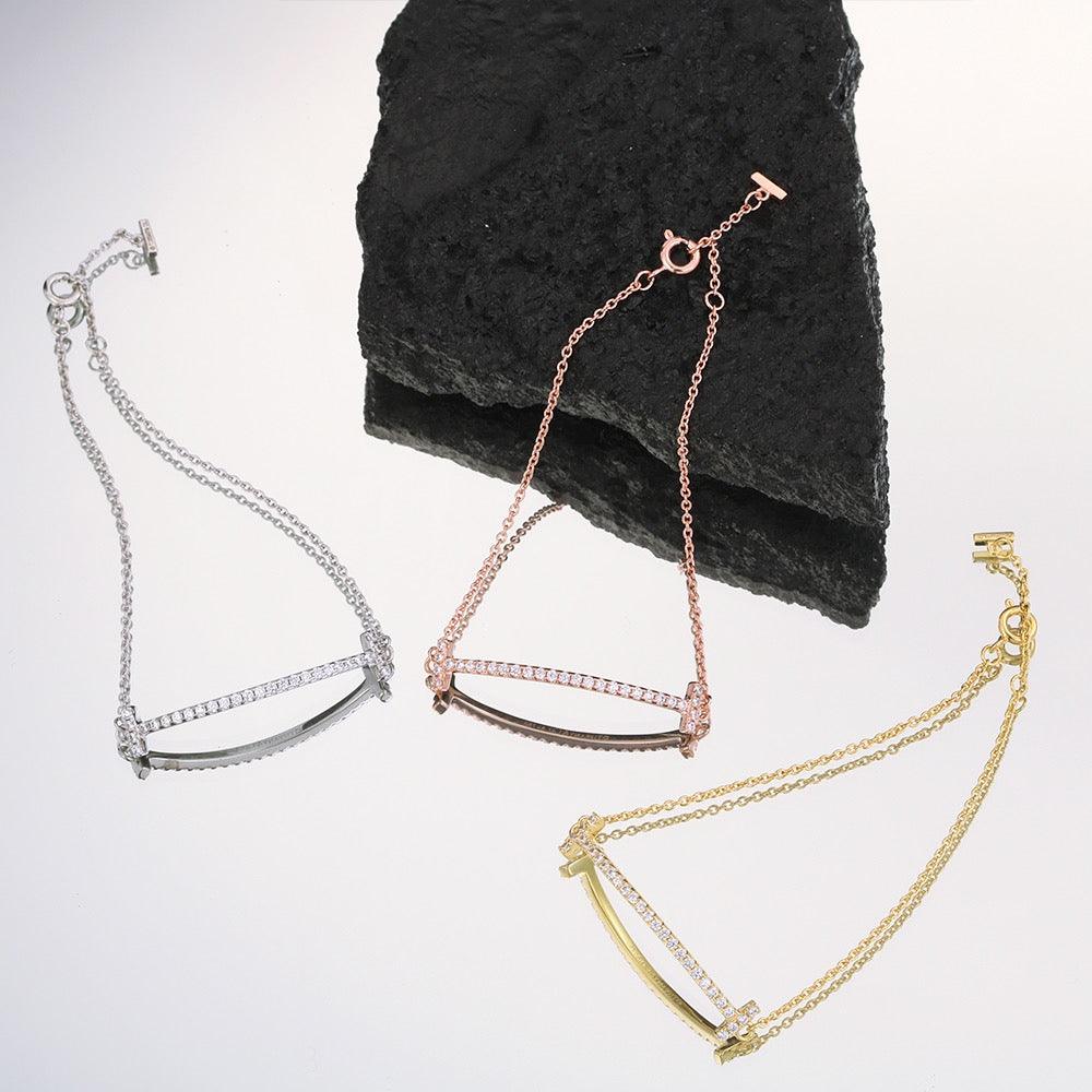 Tiffany&Co 18k gold plated Smile Pendant Necklace Bracelet Earring double row hinged White Rose Yellow gold 3 models with box - buyonlinebehappy