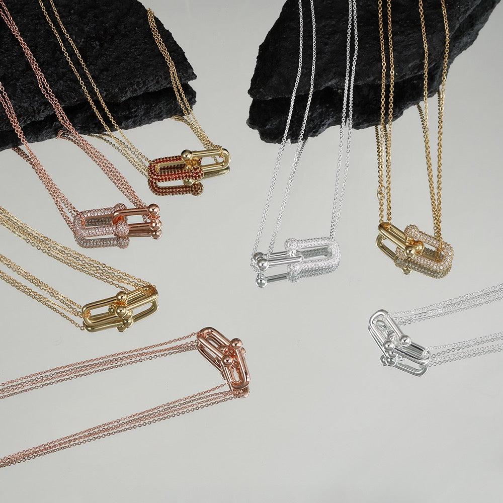 Tiffany&Co 18K gold plated Jewelry For Women Large Double Link Pendant in with Zircon Diamonds Necklace in yellow rose silver ✨ - buyonlinebehappy