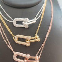 Tiffany&Co 18K gold plated Jewelry For Women Large Double Link Pendant in with Zircon Diamonds Necklace in yellow rose silver ✨