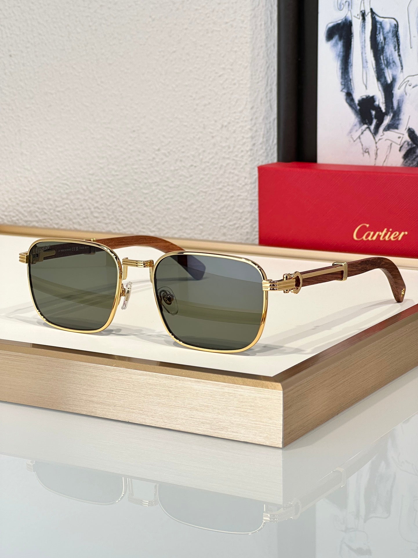 -  Cartier CT 0363S-NV Horn (Gold/Black) / Wood (Gold/Red)  $3495 ✨ - buyonlinebehappy