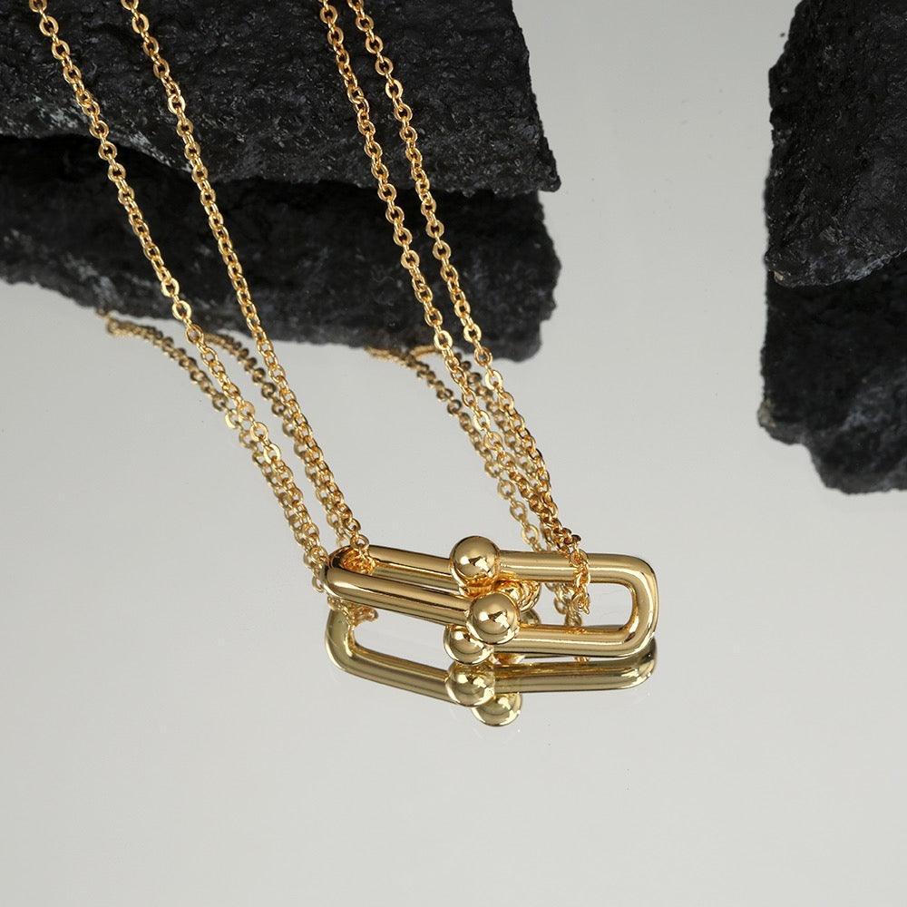 Tiffany&Co 18K gold plated Jewelry For Women Large Double Link Pendant in with Zircon Diamonds Necklace in yellow rose silver ✨ - buyonlinebehappy