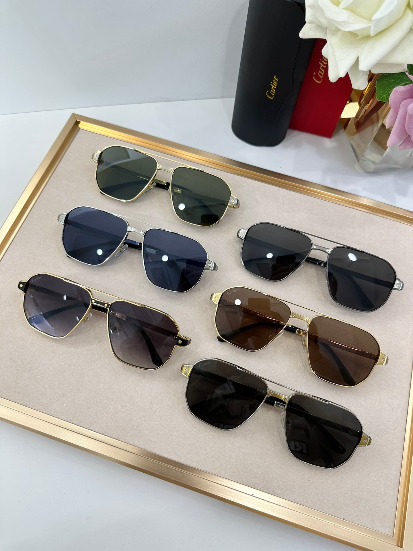 Cartier Exception POLARISED CT0424S 001 Sunglasses Pilot 59-15-140 ✨ - buyonlinebehappy