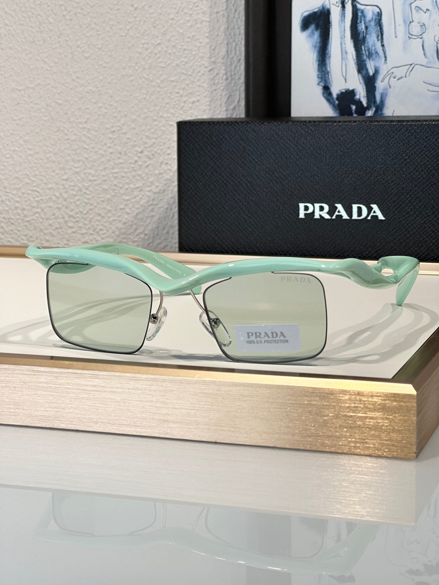 PRADA PR A15S - BLACK-PEACH-GREEN | SUNGLASSES Unisex  🟥 - buyonlinebehappy