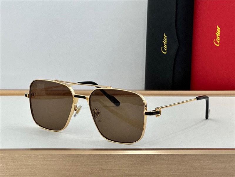 Cartier Square Sunglasses Gold Grey Metal CA38👑 - buyonlinebehappy