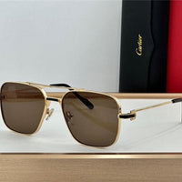 Cartier Square Sunglasses Gold Grey Metal CT 383👑