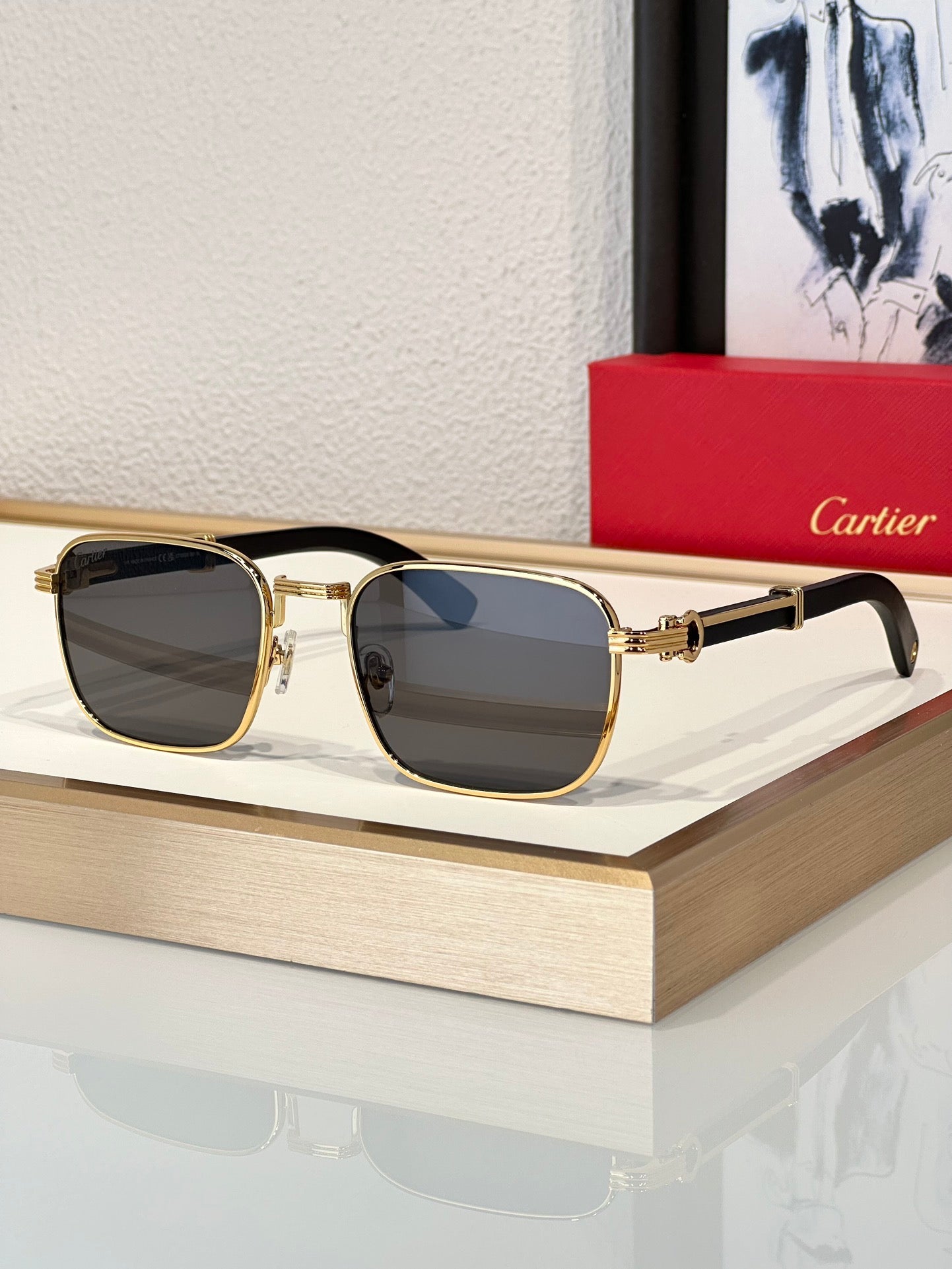 -  Cartier CT 0363S-NV Horn (Gold/Black) / Wood (Gold/Red)  $3495 ✨ - buyonlinebehappy