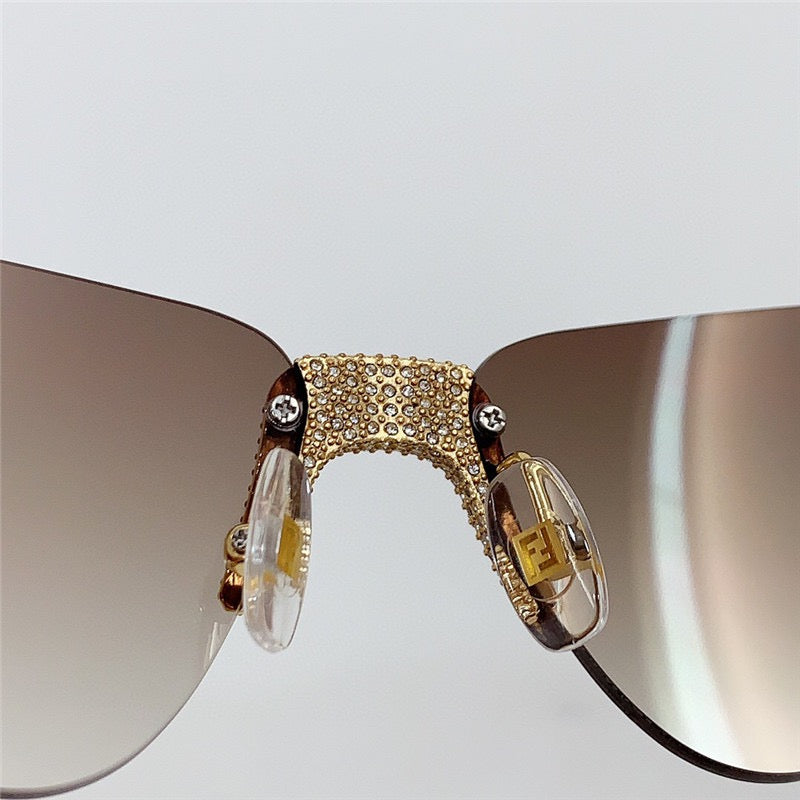 2024 FENDI First Crystal Gold metal Sunglasses shape Women's✨ - buyonlinebehappy