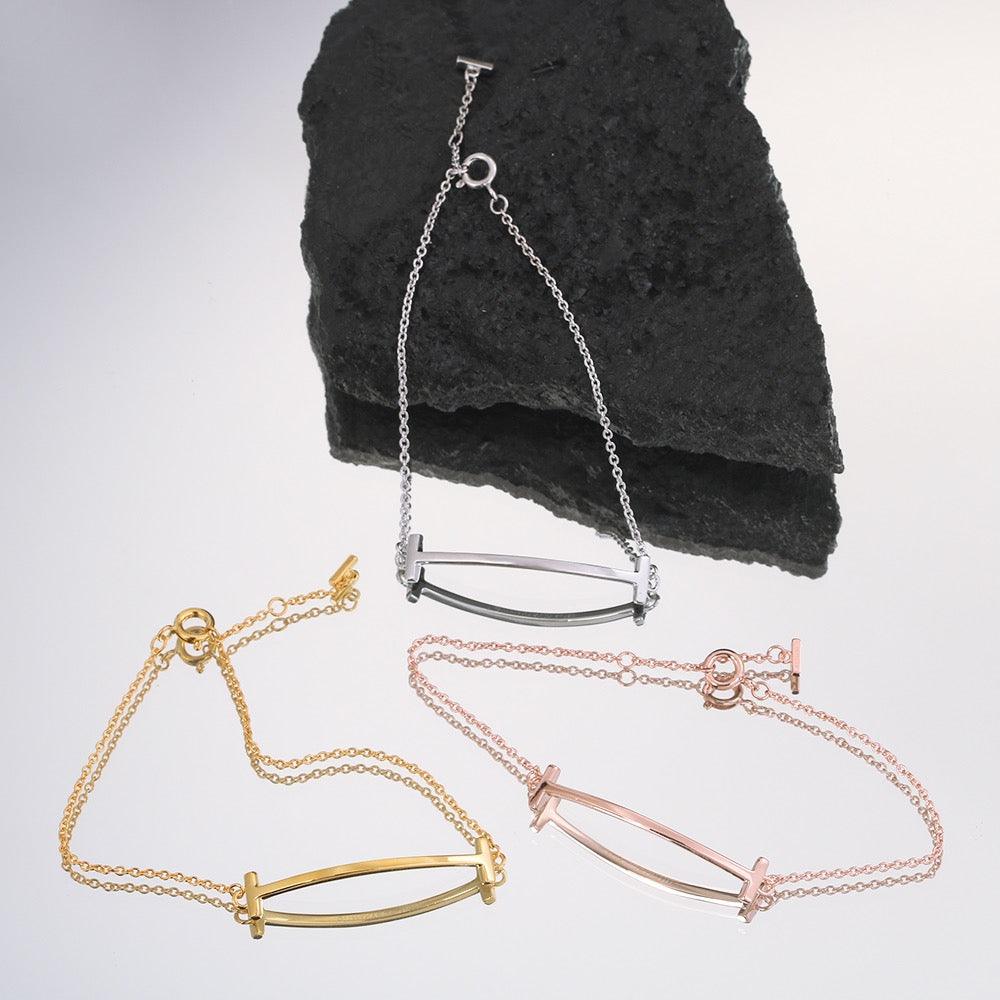 Tiffany&Co 18k gold plated Smile Pendant Necklace Bracelet Earring double row hinged White Rose Yellow gold 3 models with box - buyonlinebehappy