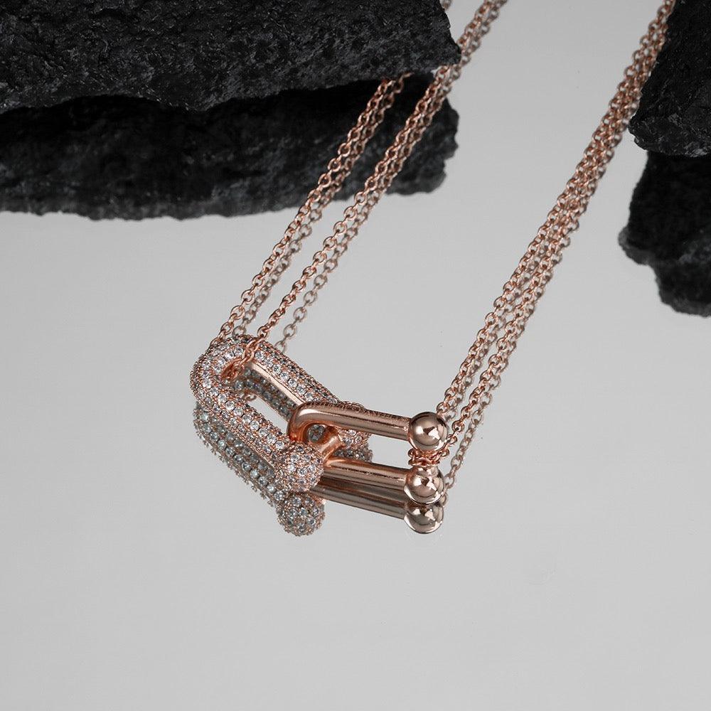 Tiffany&Co 18K gold plated Jewelry For Women Large Double Link Pendant in with Zircon Diamonds Necklace in yellow rose silver ✨ - buyonlinebehappy