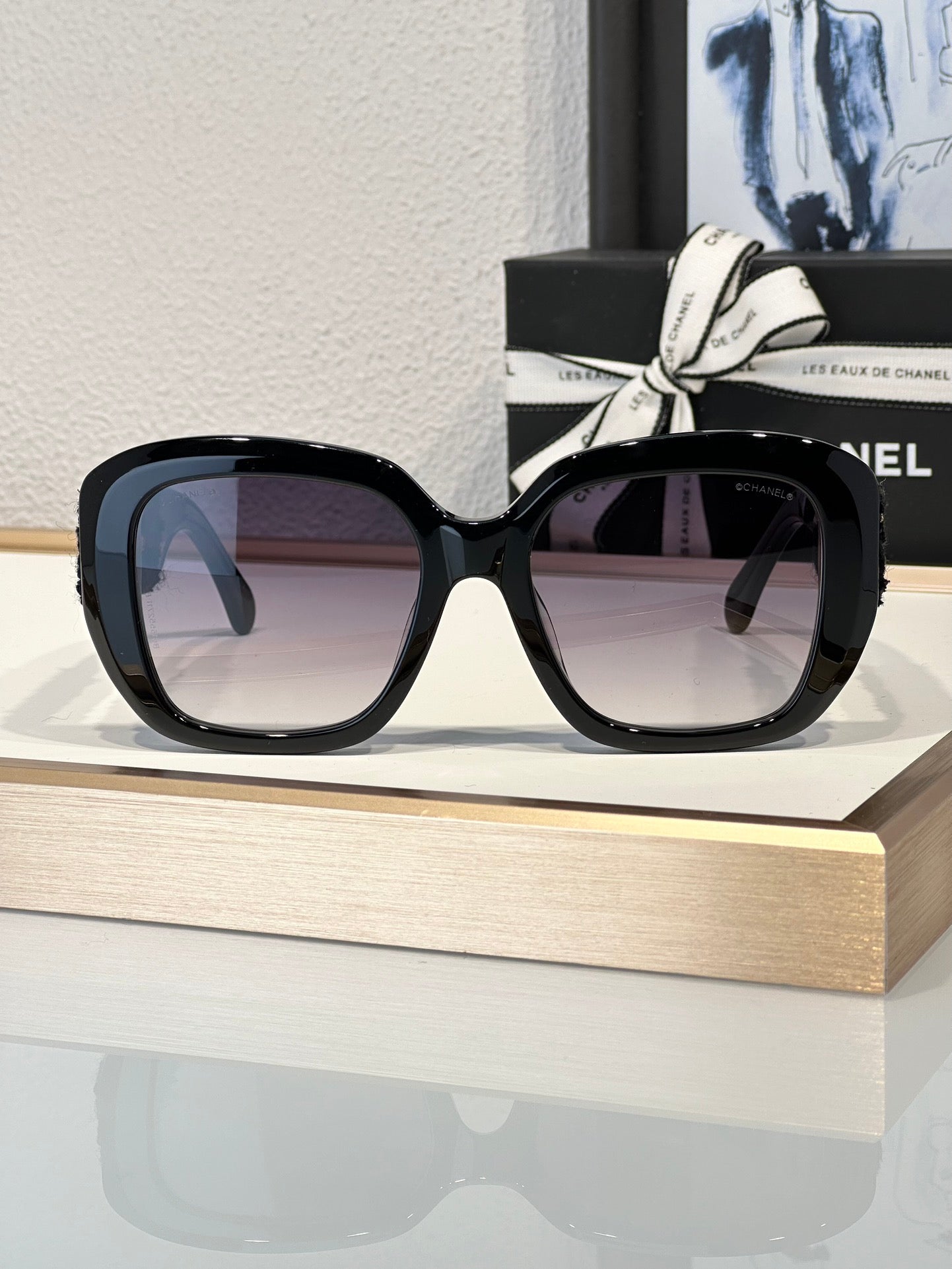 CHANEL 5512 Square Sunglasses Acetate & Tweed Black & Gold frame 6 Colors ✨ - buyonlinebehappy