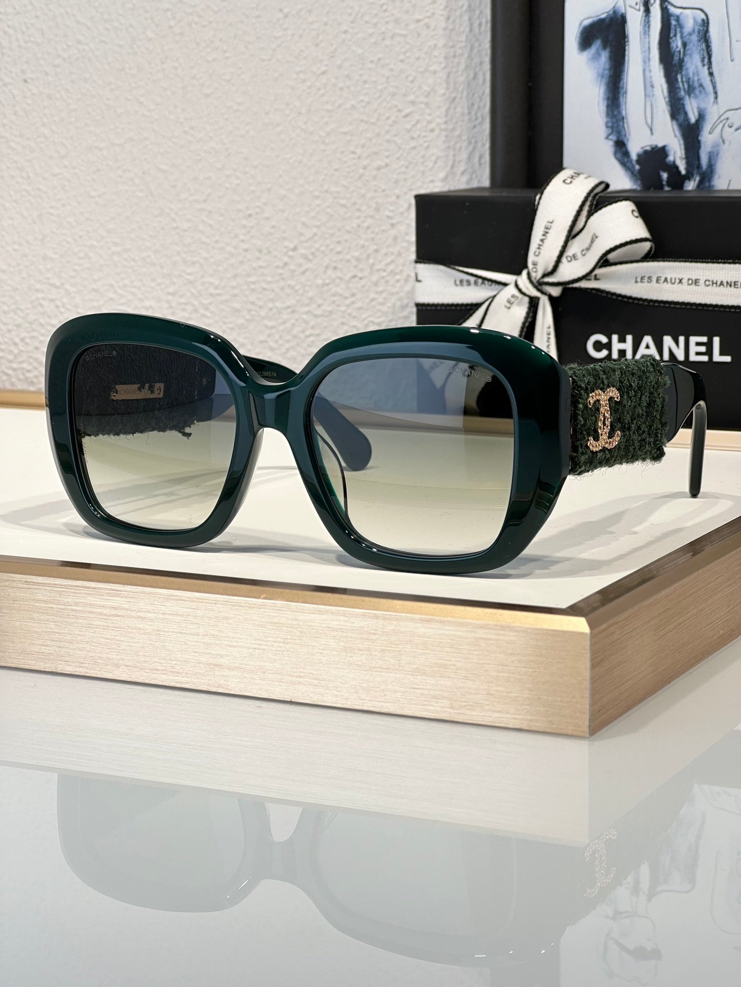 CHANEL 5512 Square Sunglasses Acetate & Tweed Black & Gold frame 6 Colors ✨ - buyonlinebehappy