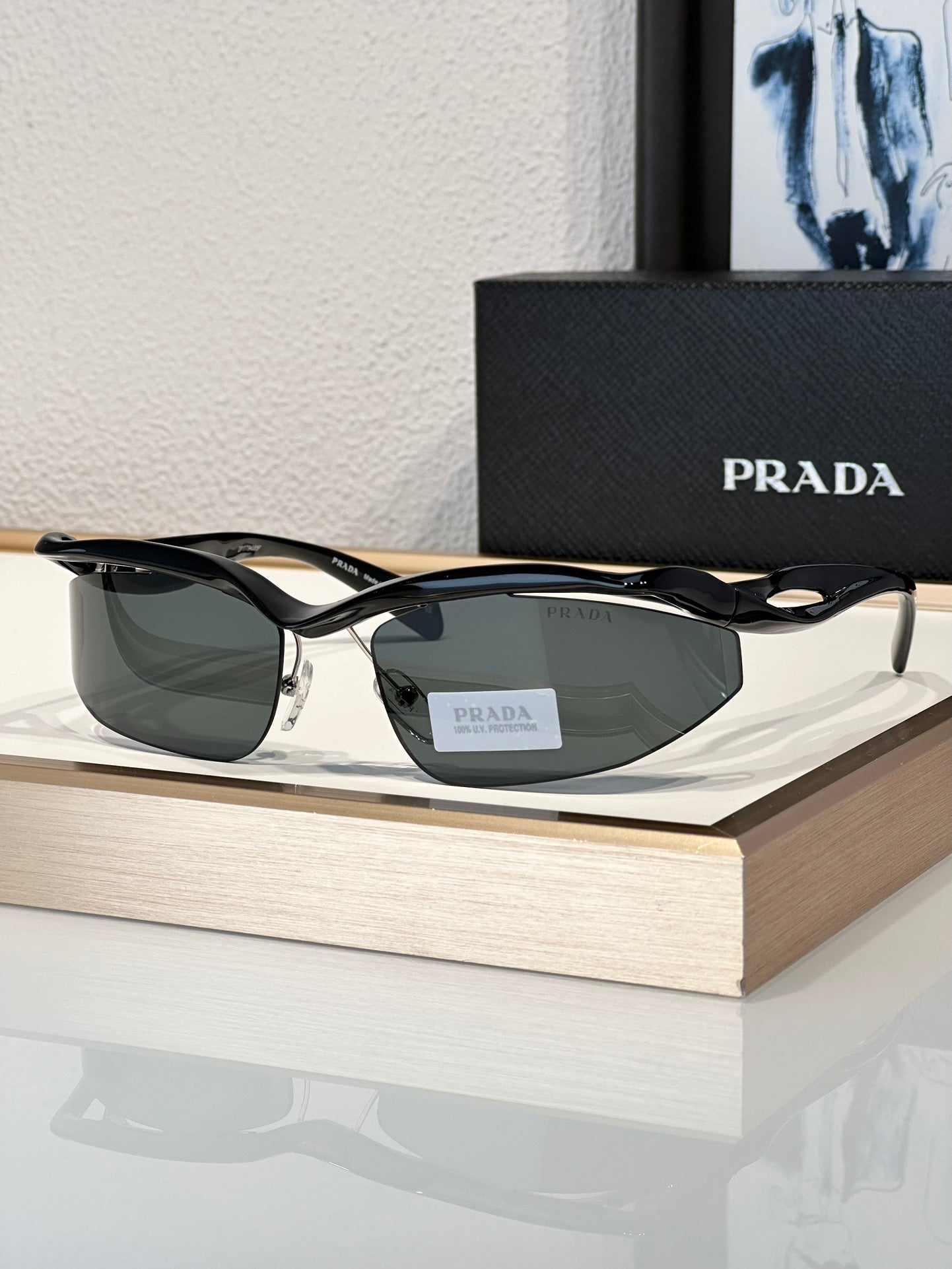 PRADA PR A25S (1AB5S0)- BLACK-PEACH-GREEN | SUNGLASSES Unisex  🟥 - buyonlinebehappy