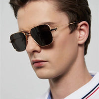 Cartier Square Sunglasses Gold Grey Metal CT 383👑