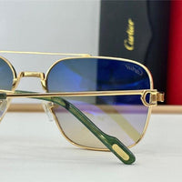 Cartier Square Sunglasses Gold Grey Metal CT 383👑