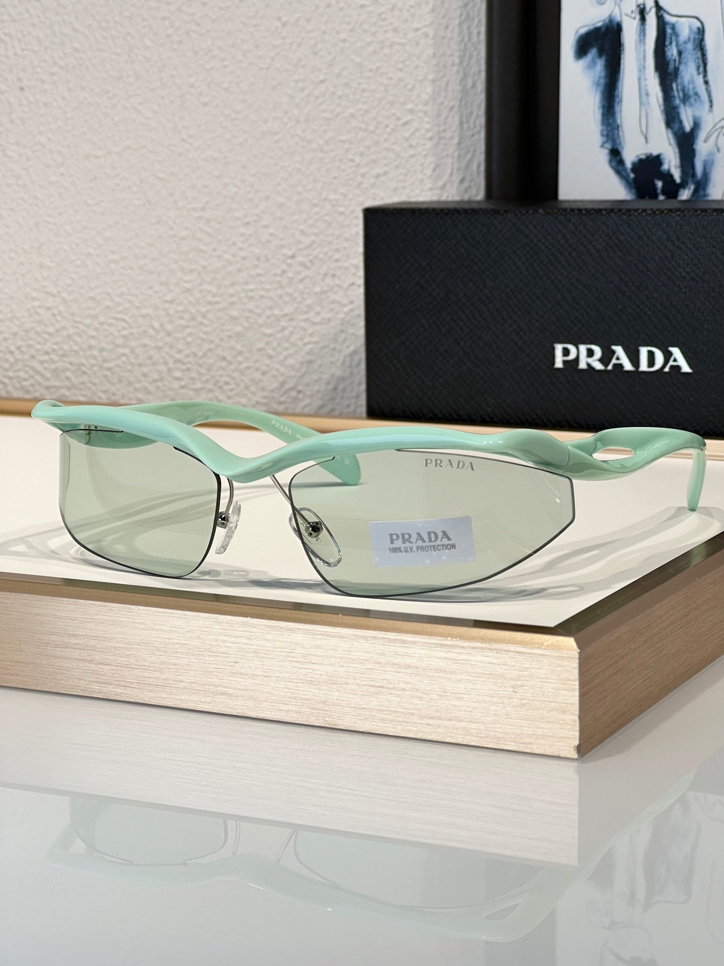 PRADA PR A25S (1AB5S0)- BLACK-PEACH-GREEN | SUNGLASSES Unisex  🟥 - buyonlinebehappy