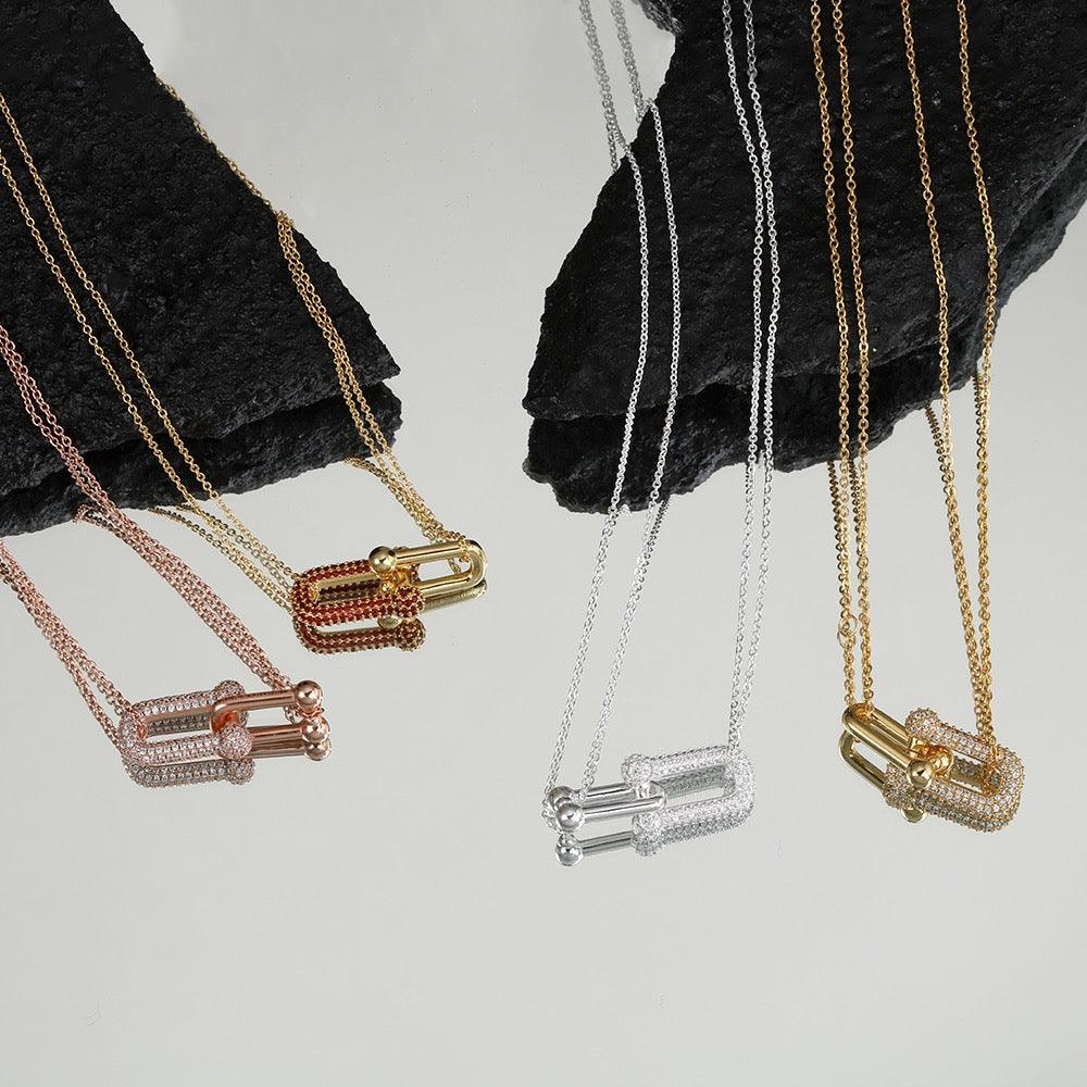 Tiffany&Co 18K gold plated Jewelry For Women Large Double Link Pendant in with Zircon Diamonds Necklace in yellow rose silver ✨ - buyonlinebehappy