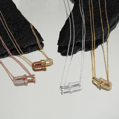 Tiffany&Co 18K gold plated Jewelry For Women Large Double Link Pendant in with Zircon Diamonds Necklace in yellow rose silver ✨ - buyonlinebehappy