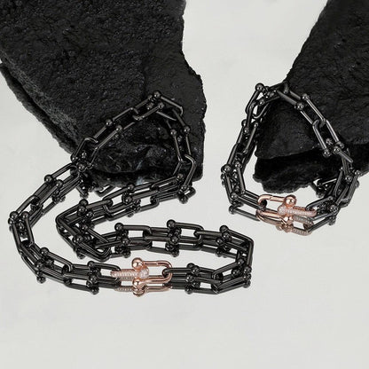 Tiffany&Co 18K Gold Plated Large Link Bracelet in Titanium with Zircon✨ - buyonlinebehappy