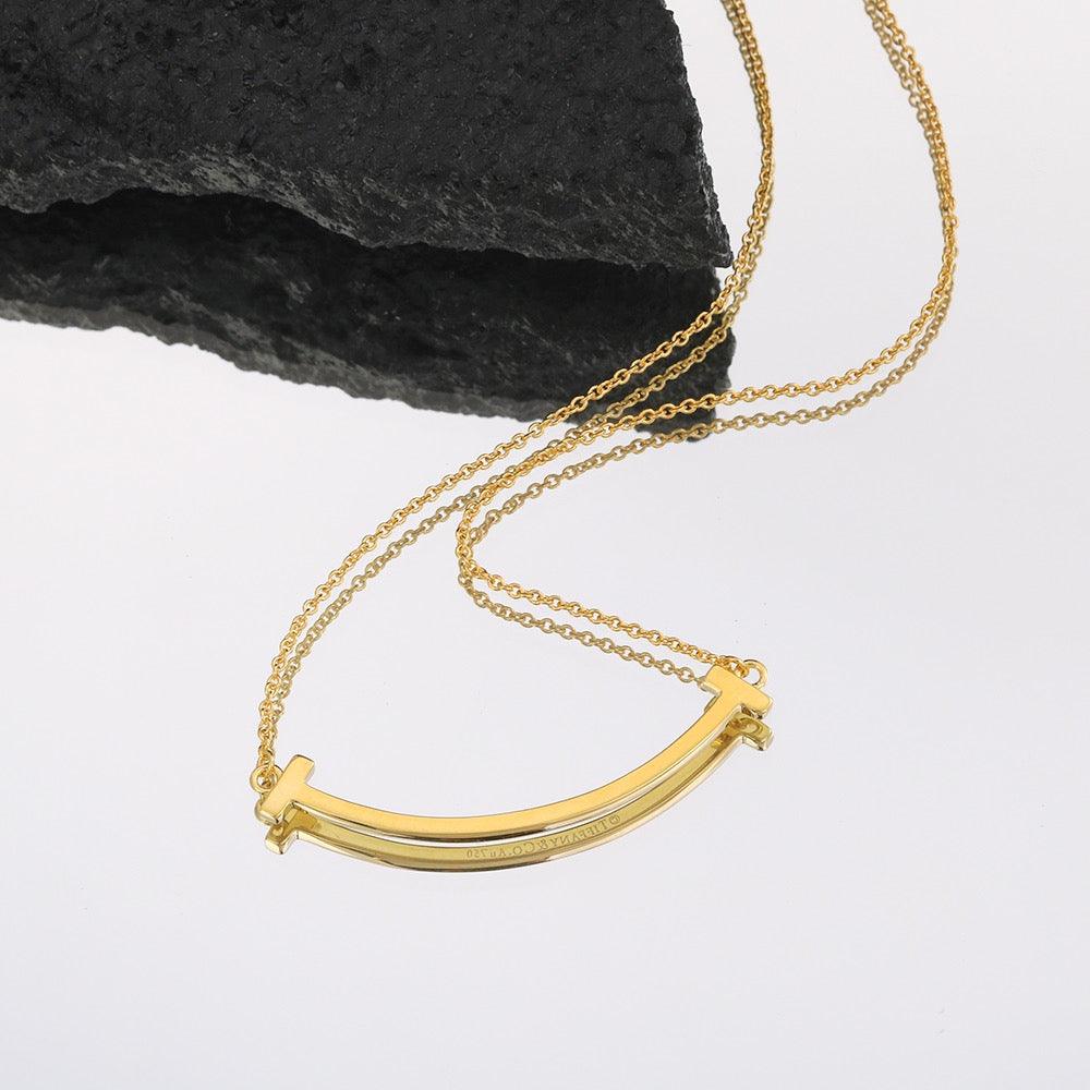 Tiffany&Co 18k gold plated Smile Pendant Necklace Bracelet Earring double row hinged White Rose Yellow gold 3 models with box - buyonlinebehappy