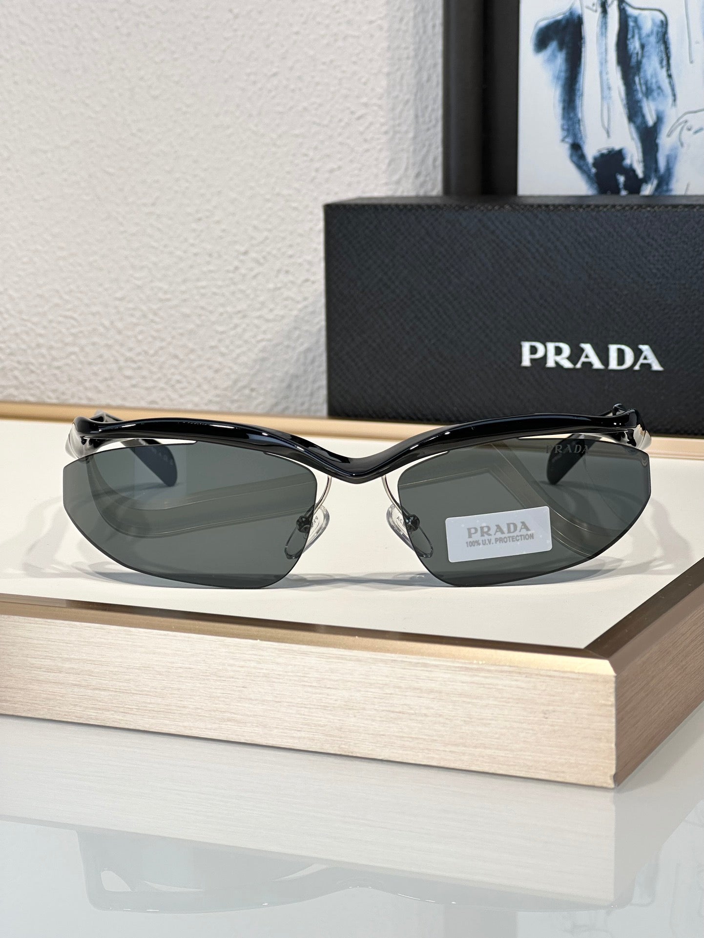 PRADA PR A25S (1AB5S0)- BLACK-PEACH-GREEN | SUNGLASSES Unisex  🟥 - buyonlinebehappy