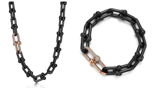 Tiffany&Co 18K Gold Plated Large Link Bracelet in Titanium with Zircon✨