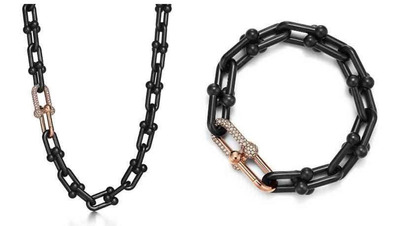 Tiffany&Co 18K Gold Plated Large Link Bracelet in Titanium with Zircon✨