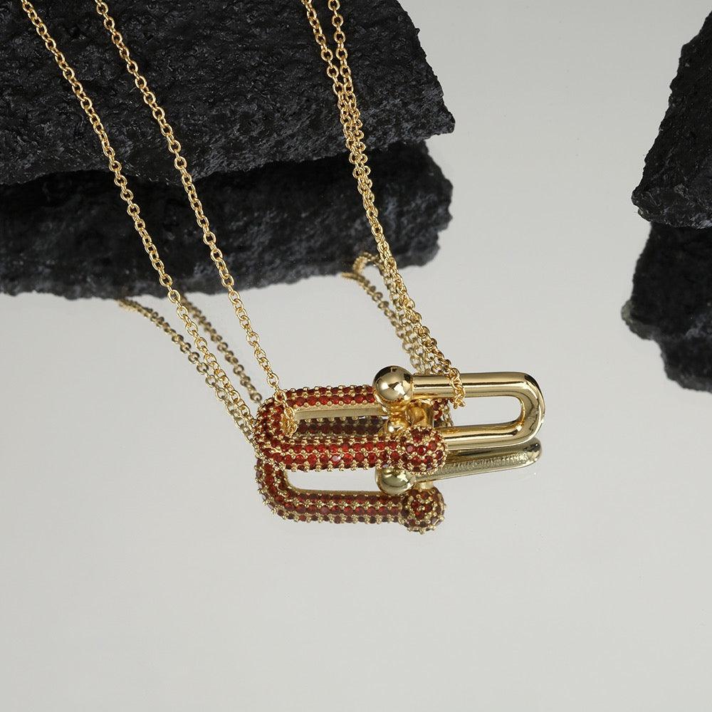 Tiffany&Co 18K gold plated Jewelry For Women Large Double Link Pendant in with Zircon Diamonds Necklace in yellow rose silver ✨ - buyonlinebehappy