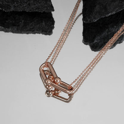 Tiffany&Co 18K gold plated Jewelry For Women Large Double Link Pendant in with Zircon Diamonds Necklace in yellow rose silver ✨ - buyonlinebehappy