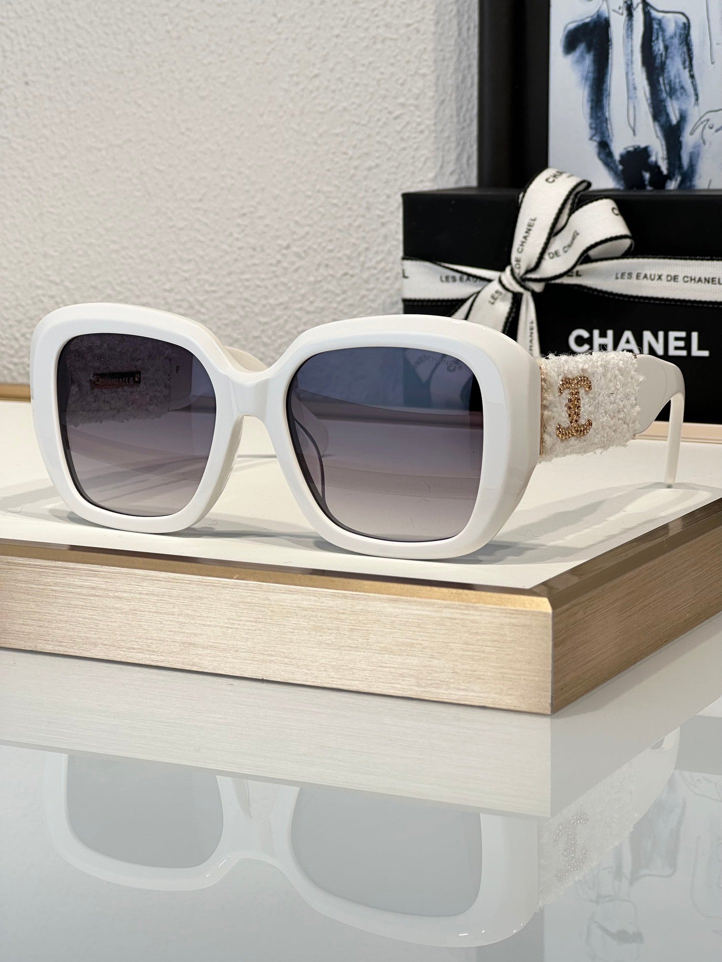 CHANEL 5512 Square Sunglasses Acetate & Tweed Black & Gold frame 6 Colors ✨ - buyonlinebehappy