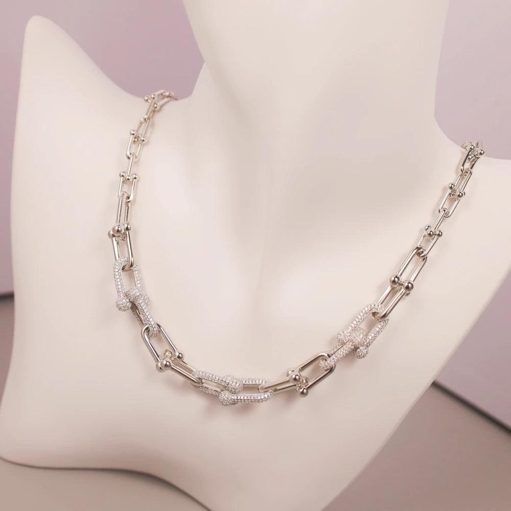 Tiffany&Co 18k Gold Plated Jewelry For Women Long Lock graduated link Necklace in yellow rose silver with Pavé Diamonds - buyonlinebehappy