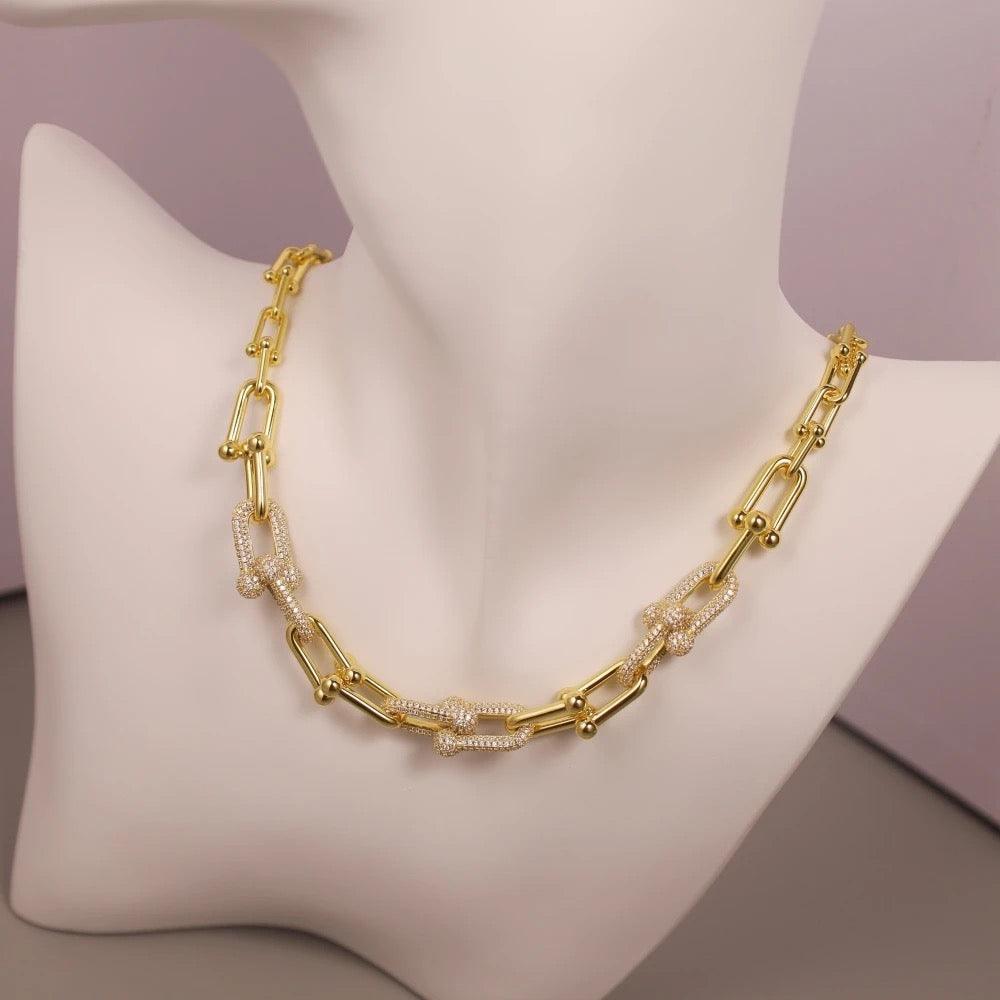 Tiffany&Co 18k Gold Plated Jewelry For Women Long Lock graduated link Necklace in yellow rose silver with Pavé Diamonds - buyonlinebehappy