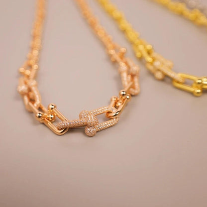 Tiffany&Co 18k Gold Plated Jewelry For Women Long Lock graduated link Necklace in yellow rose silver with Pavé Diamonds - buyonlinebehappy