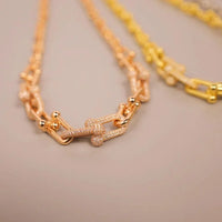 Tiffany&Co 18k Gold Plated Jewelry For Women Long Lock graduated link Necklace in yellow rose silver with Pavé Diamonds