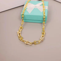 Tiffany&Co 18k Gold Plated Jewelry For Women Long Lock graduated link Necklace in yellow rose silver with Pavé Diamonds